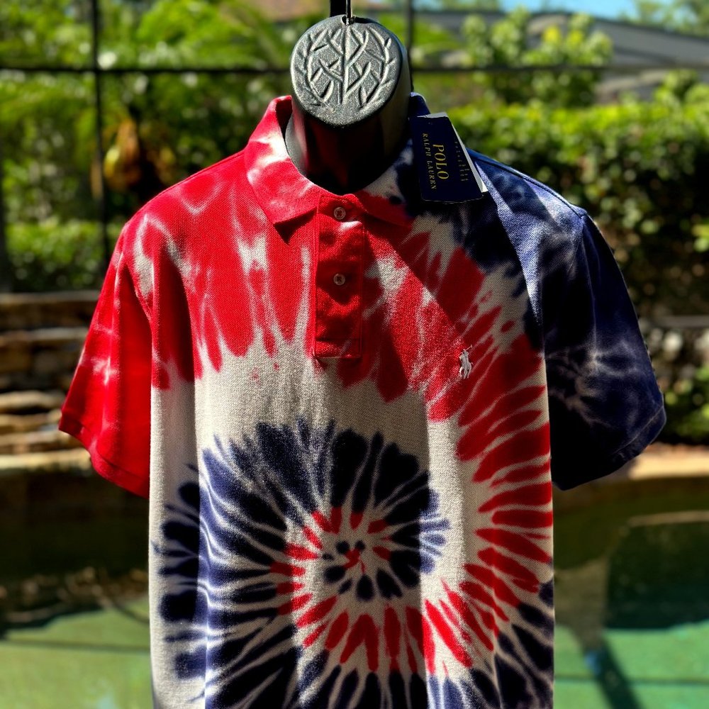 Polo by Ralph Lauren Men's Red White & Blue American Tie Dye Polo Shirt